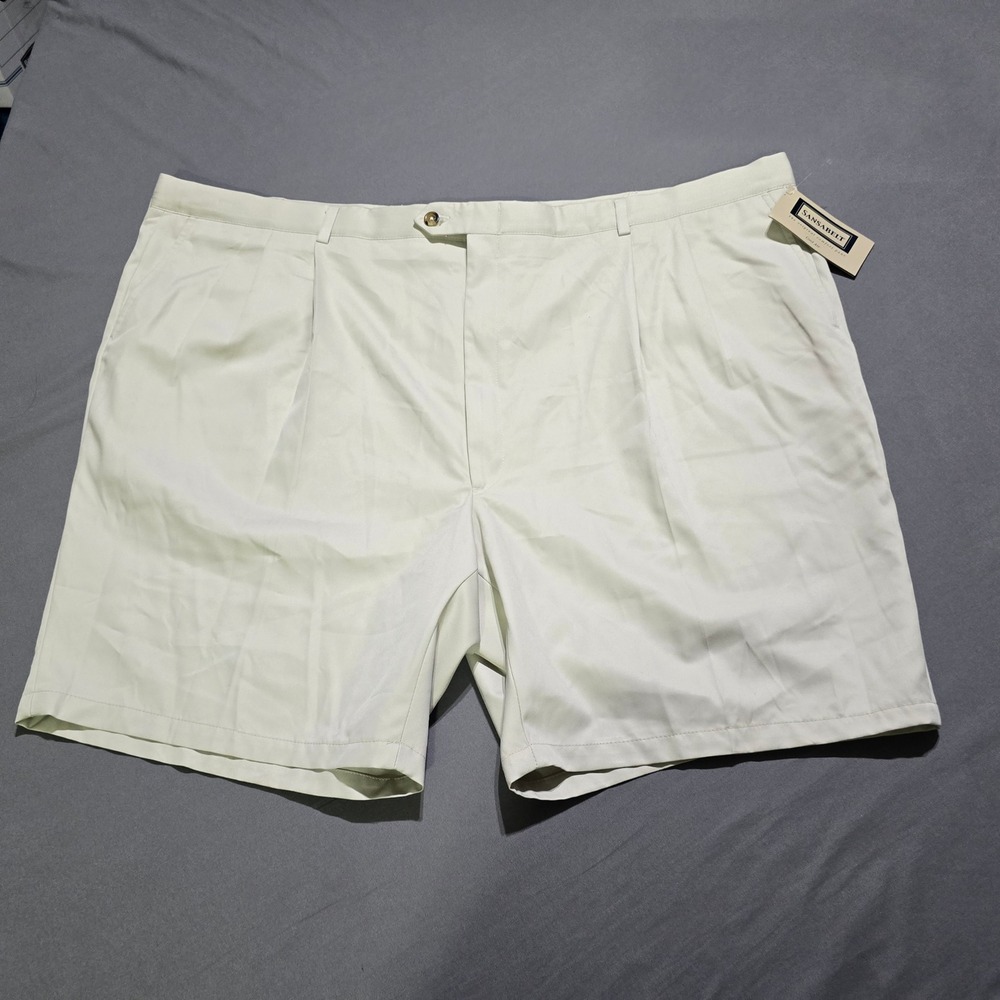 Sansabelt Pleated Shorts Mens 52 Cream Off White Hidden Elastic Waistband NWT